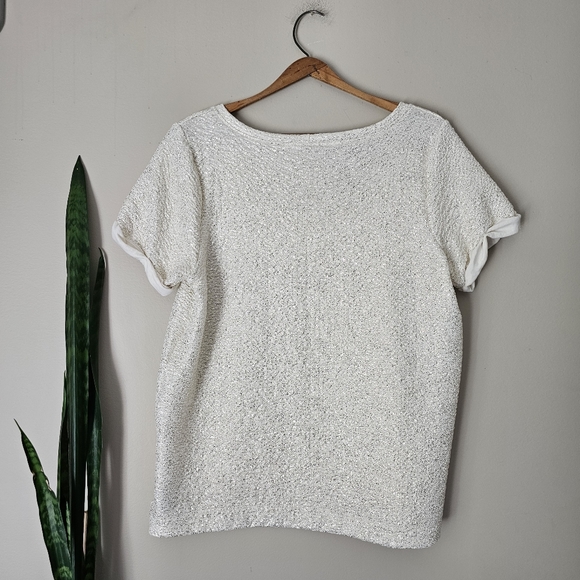LOVE & LEGEND | White & Gold Sparkle Shimmer Holiday Tee Shirt - Sz 1X - Picture 4 of 4